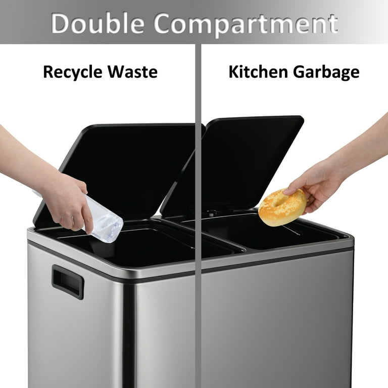 Pirecart 48L Dual Compartment Trash Can Rectangular Stainless 