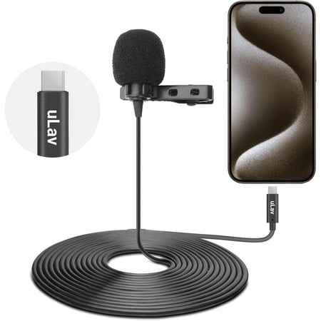 Movo uLav-IP USB-C Wired Omnidirectional Lavalier On rophone for iPhone 15, Lapel rophone for YouTube,
