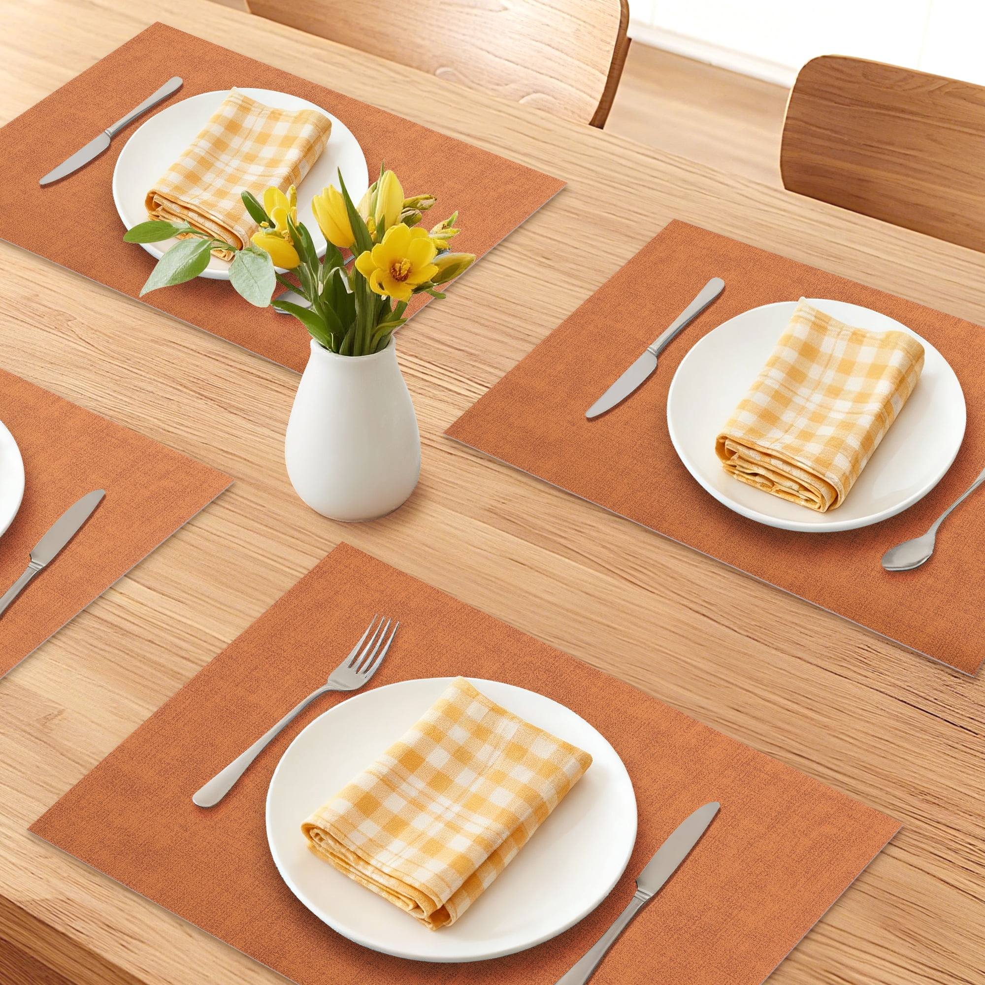 Unique Bargains 6pcs Stylish Faux Leather Placemats Orange Yellow 16.9"x11.8"