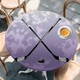 thumbnail image 2 of Purple Ombre Round Tablecloth, Fitted Table Cover with Elastic for 45"-54" Round Tables, Black Hockey Sticks Minimalist Style Table Cloth Outdoor Indoor Dinning Party Waterproof Tablecloths, 2 of 7