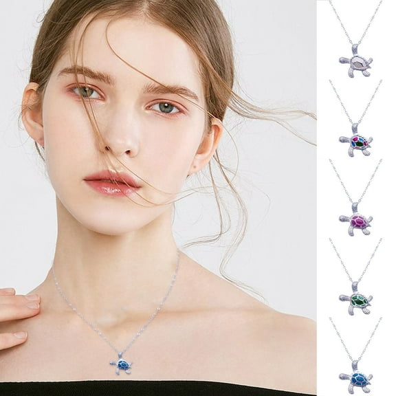 Sea Turtle Pendant Necklace for Women Men, Silver Plated Link Chain, Animals Style Jewelry Necklace for Holiday Gifts