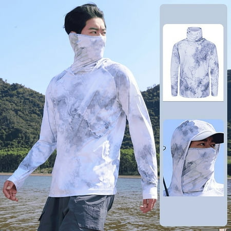 Dazajoo Men s Cooling Hooded Fishing Shirt - SPF Face Mask & Sun Protection for Hiking/Swimming Gray XXL