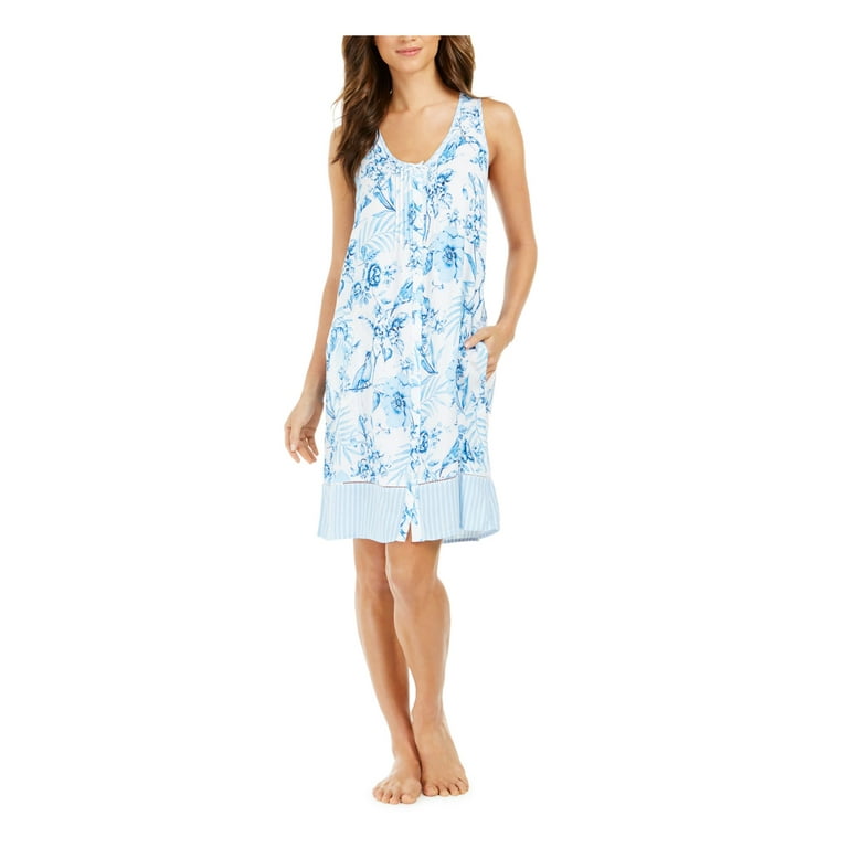 MISS ELAINE Intimates Blue Rayon Floral Sleepwear Nightgown Size