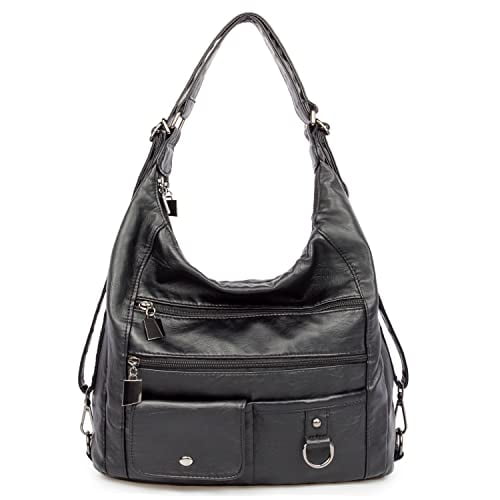 Black Convertible Backpack Purse PU Leather 3 In 1 Women Crossbody Hobo to Shoulder Bag