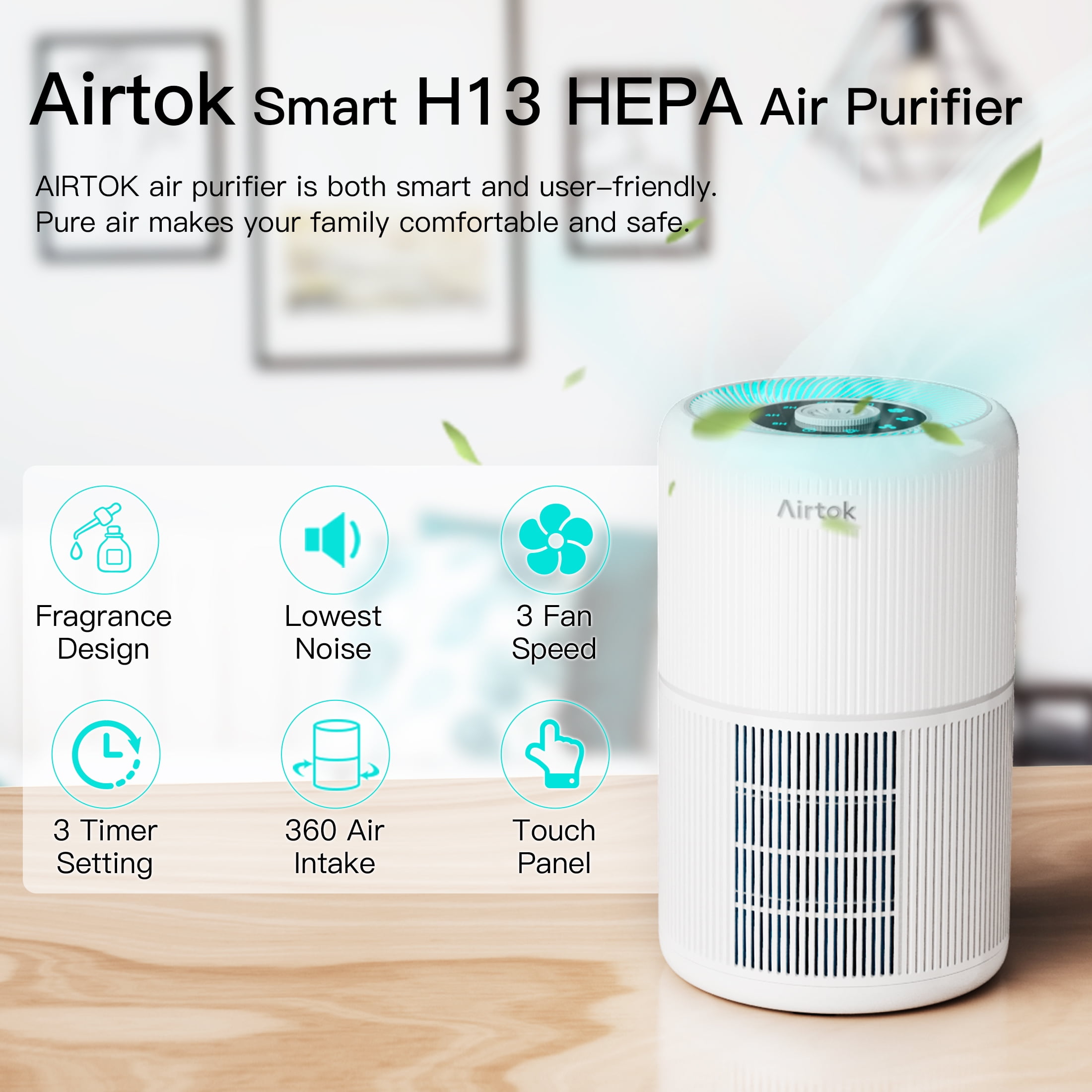 Airtok Air Purifier for Home Large Rooms,534 Sq.ft, Air Cleaner