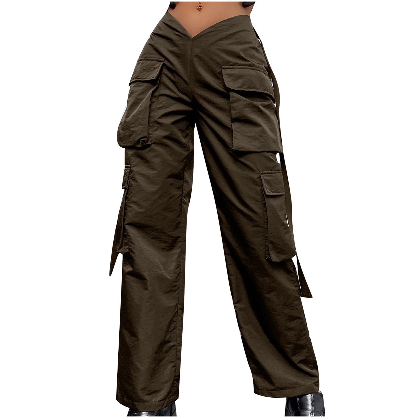Women's Cargo Pants Multi Pockets Cool Self Tie Strap Summer Casual Baggy  Low Waist Wide Leg Pant Y2k Streetwear 