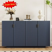 Tcbosik Storage Cabinet with 4 Fluted Doors, Kitchen Cupboard with Adjustable Shelves, Accent Cabinet for Living Room, Entryway, Antique Navy