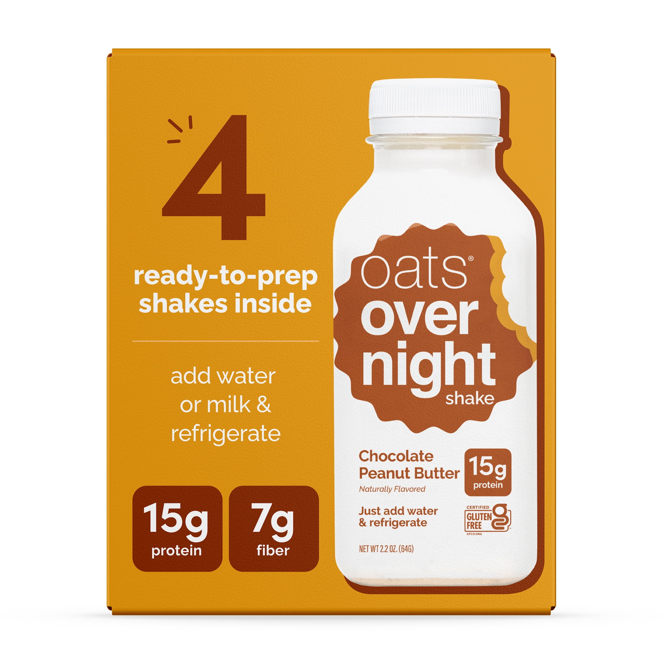 (3 pack) Oats Overnight Chocolate Peanut Butter Protein Overnight Oatmeal Shake, 4 pack