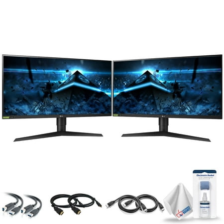 2 x LG UltraGear 27GL850-B 27" 16:9 144 Hz HDR FreeSync IPS Gaming Monitors With Display Port, HDMI, and Cables, + LCD Cleaning Kit, and Electronics Basket MicroFiber Cloth - Dual Monitor Bundle