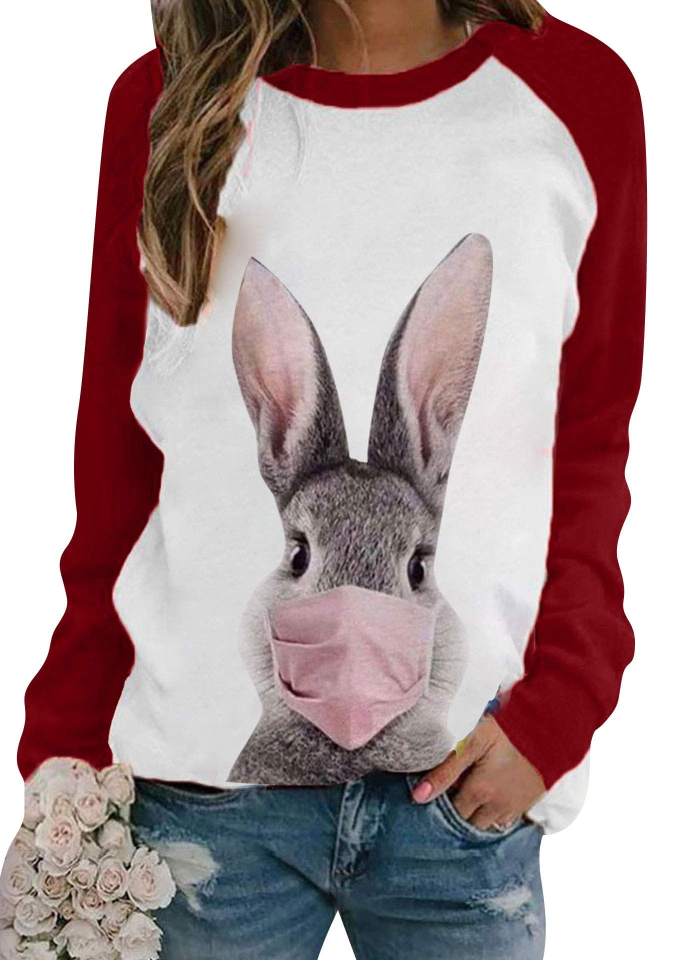 Toddler Girls Cotton Crewneck Rabbit Bunny Print Easter Cute Ruffle Sweatshirts 