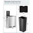thumbnail image 3 of Arlopu 16 Gallon Dual Trash Can Rectangular Stainless Steel Kitchen Trash Can with Removable Inner Buckets, Soft Close Lid and 2 Built-in Box for Odor Control, 3 of 10