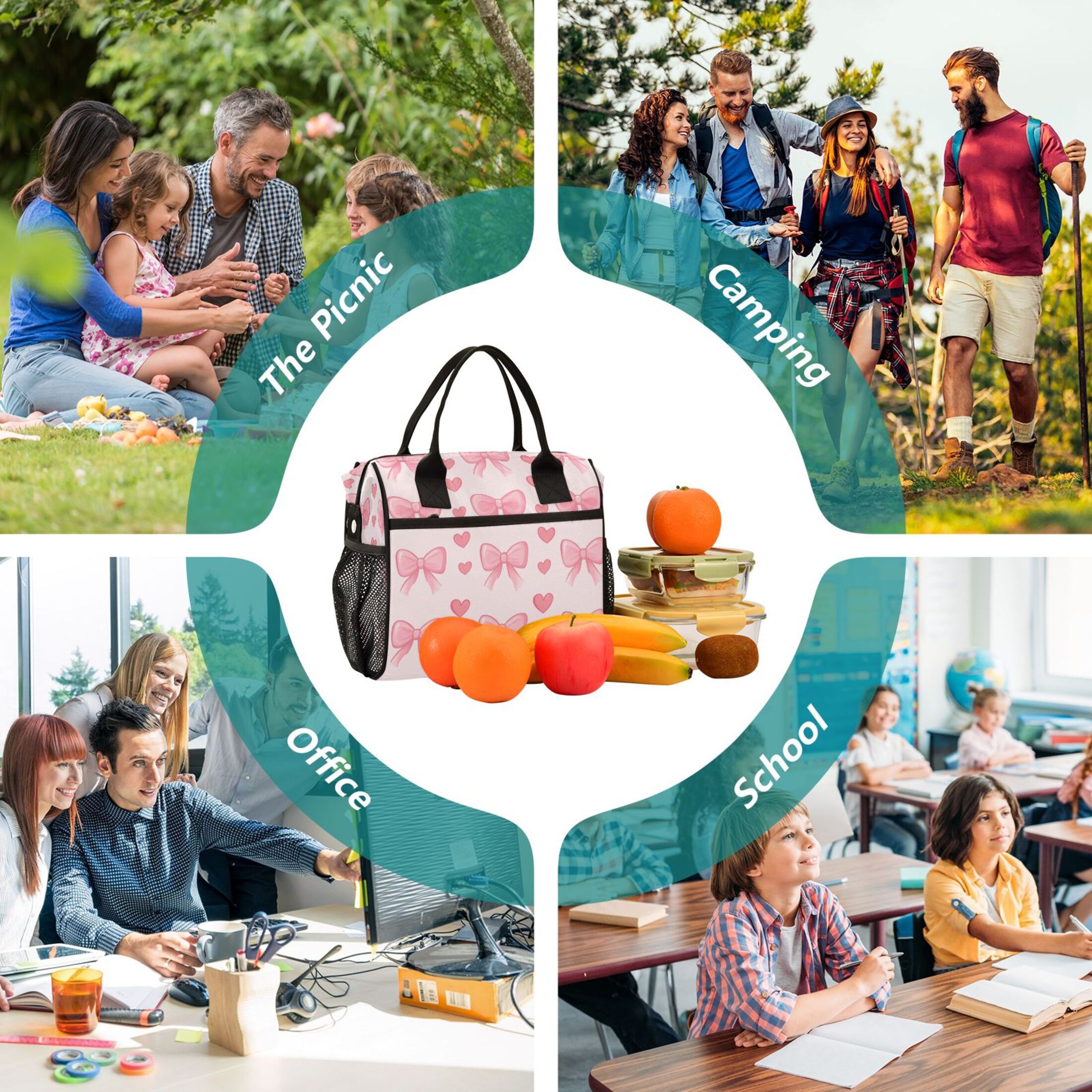 Small Cooler Bag Lunch Bag Portable Meal Bag Work Meal Bag Outdoor Meal Bag Travel Meal Bag Picnic Meal Bag Going Out Meal Bag Pink Bow
