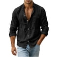 thumbnail image 3 of VBVC Men's Long Sleeve Button Down Shirt with One Pocket, Casual Long Sleeve Sleeve Work Tops For Men, Black , S-2XL, 3 of 9