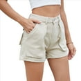 thumbnail image 3 of Pantalones Cortos Vaqueros de Verano para Mujer, Informales, con Cintura Elástica y Bolsillos Caqui Superficial S, 3 of 10