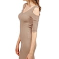 thumbnail image 4 of FashionOutfit Women's Solid Soft Stretch Ribbed Cut out Shoulder Bodycon Midi Dress, 4 of 4