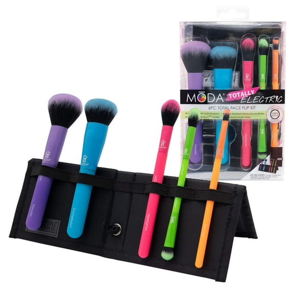 Moda Brush Totally Electric 6pc Complete Face Flip Makeup Brush Set