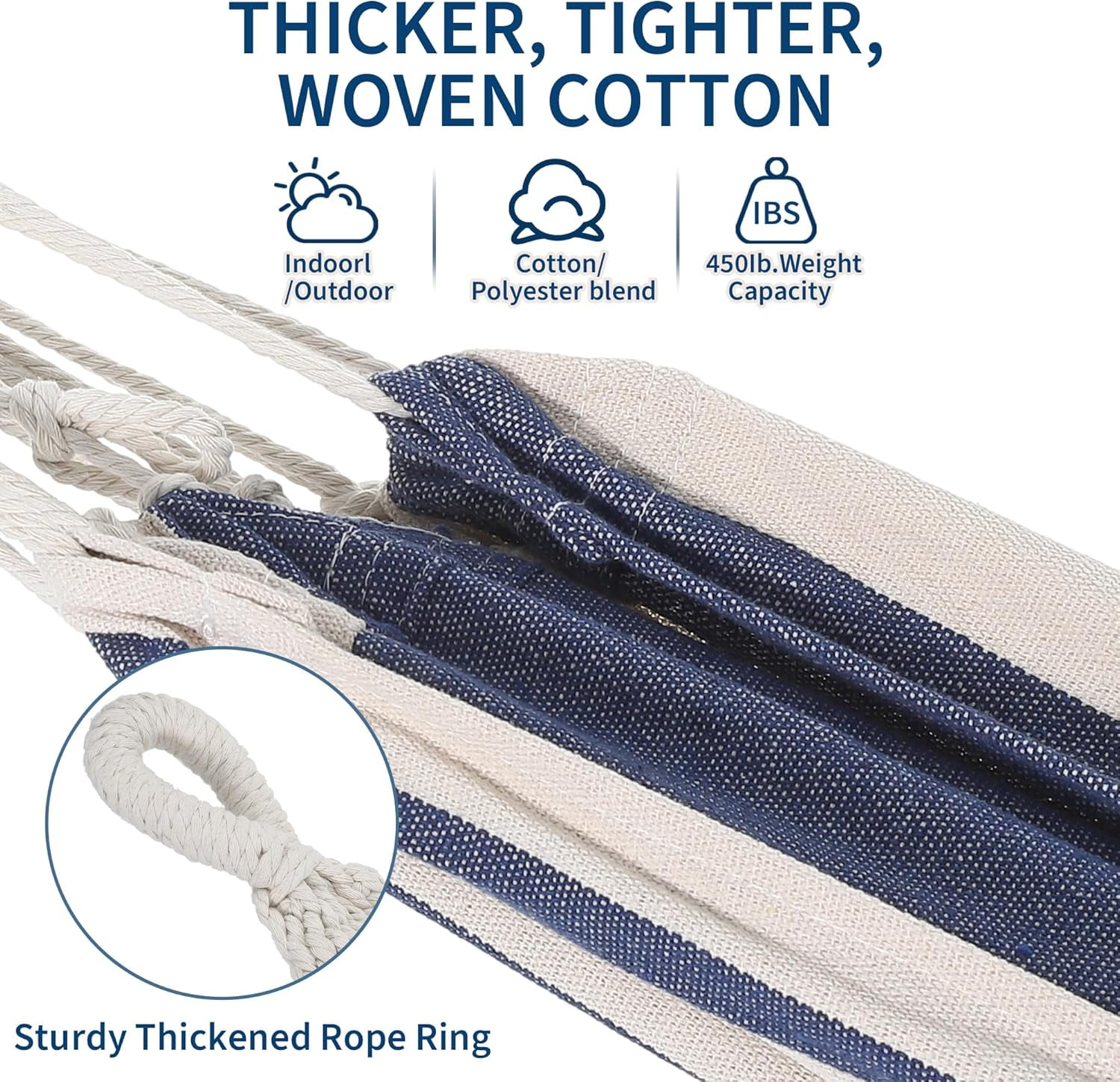 Double Hammock with Foldable Steel Stand and Carrying Bag, Portable Freestanding Hammock for Indoor & Outdoor Use, 450 lbs Capacity, Ideal for Garden, Patio, Camping, Beach, Blue