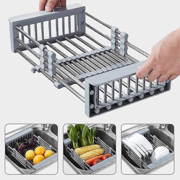 Secador de platos expandible, rejilla de drenaje expandible para platos. Expansible sobre el fregadero con filtro de agua ajustable para grifo, purificador de agua a prueba de salp