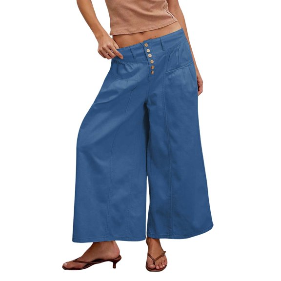 BILIKEYU Womens Linen Pants Wide Leg High Waisted Drawstring Casual Flowy Pants with Pockets, Womens Linen Pants, Linen Beach Pants Women, Elastic Waist Work Pants for Women
