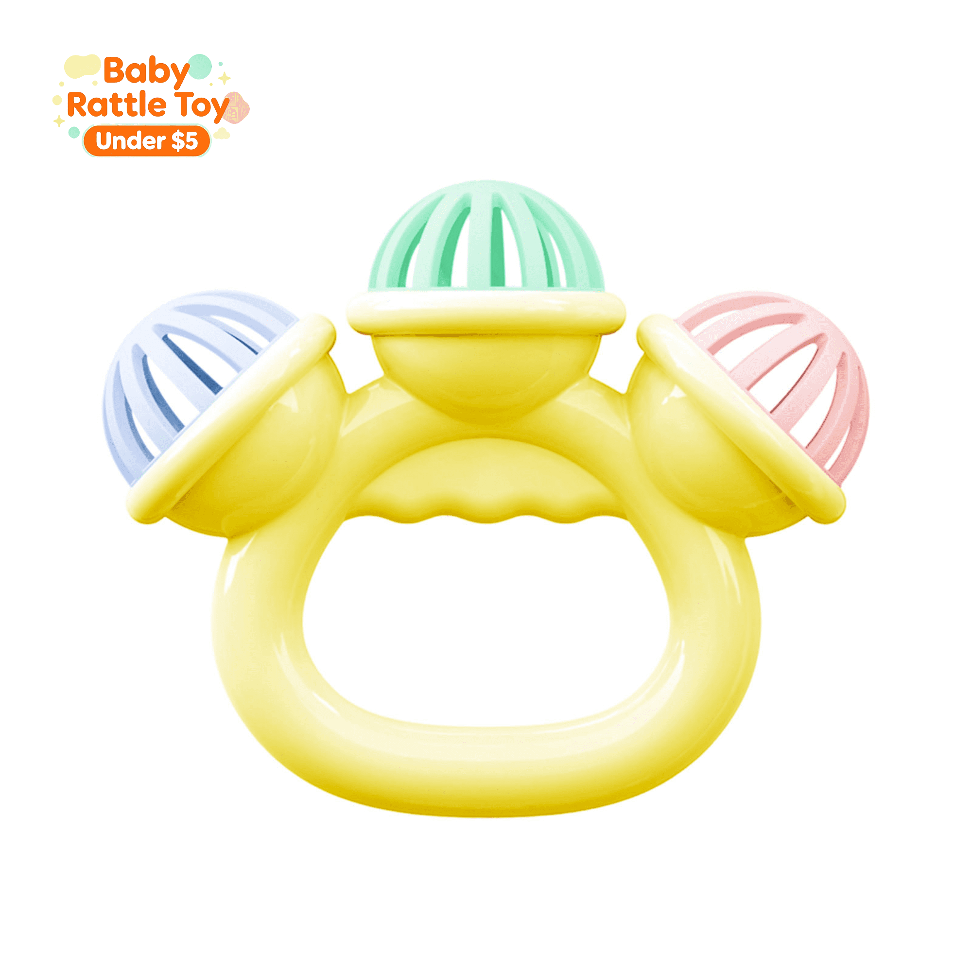 Under 5 dollar Baby Hand Rattle Toy Chewable Infant Teething Shaker Easy Grip Multifunctional Sensory Toy Early Developmental Toy for Newborns to Toddlers Boys Girls Baby Shower Gift Yellow
