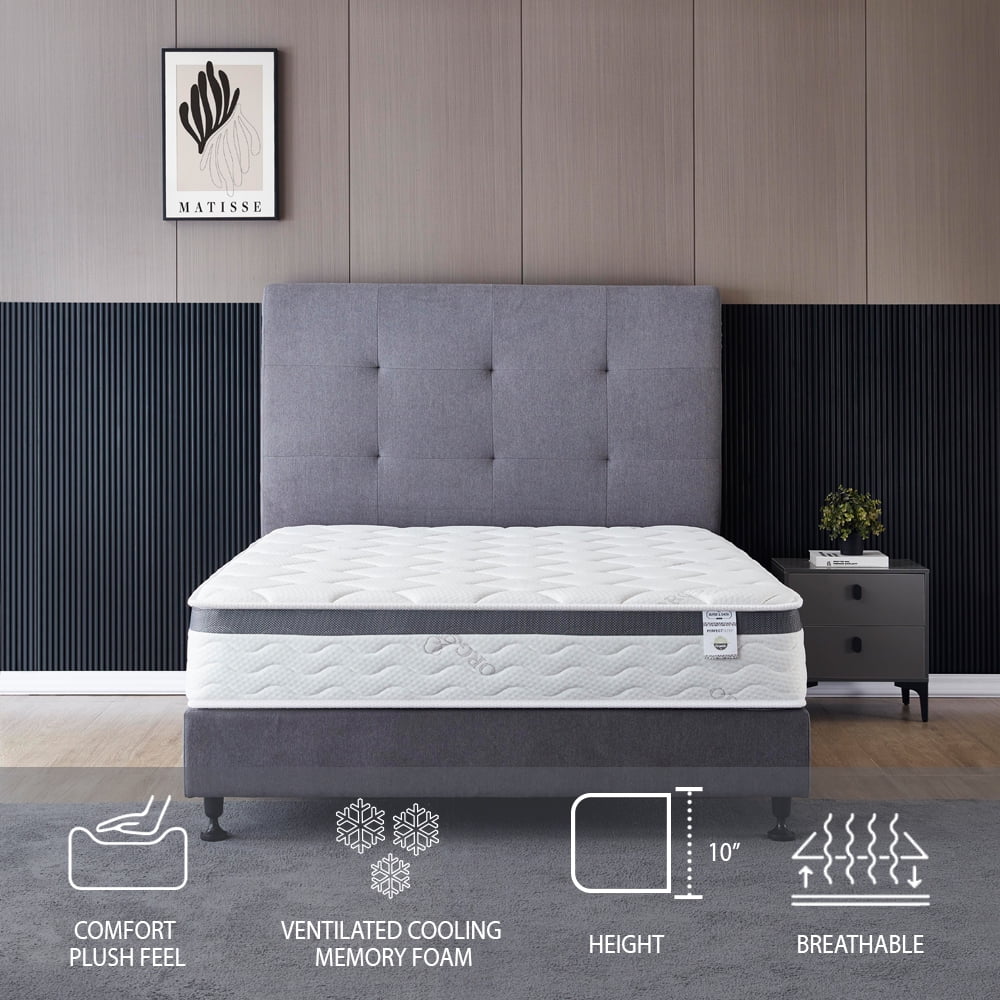 King Size Mattress - 10 Inch Cool Memory Foam & Spring Hybrid Mattress - Euro Top - Medium Firm - Oliver & Smith