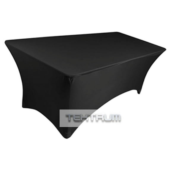 TEKTRUM 8 FT LONG RECTANGULAR STRETCH TABLECLOTH DJ JACKET COVER FOR TRADE SHOW - PREMIUM FABRIC  - BLACK COLOR