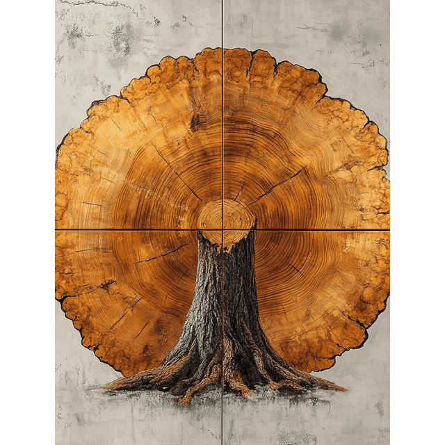Qisvanset 12x16 Inch White Wood Tree Ring Canvas Wall Art, Abstract Minimalist Boho Modern Decor