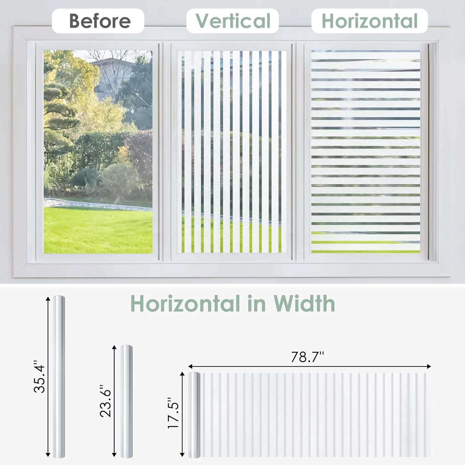 Fancy-Fix Window Film Privacy for Glass Windows, Frosted Stripe Patterm Glass Sticker Static Cling No Glue Anti UV Decorative Door Cover Film for Home Office, 35.4" x 78.7"