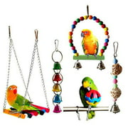 Acidea 5pcs Bird Parrot Toys Hanging Bell Pet Bird Cage Hammock Swing Toy Wooden Hanging Perch Toy for Small Parakeets Cockatiels, Conures, Macaws, Parrots, Love Birds, Finches