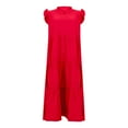thumbnail image 7 of Women's Sleeveless Split V-Neck Solid Casual Dress Ruffle Sleeves Loose Fit Tiered Ruffle Hem Maxi Dress Comfortable Shirt for Daily Wear, 7 of 7