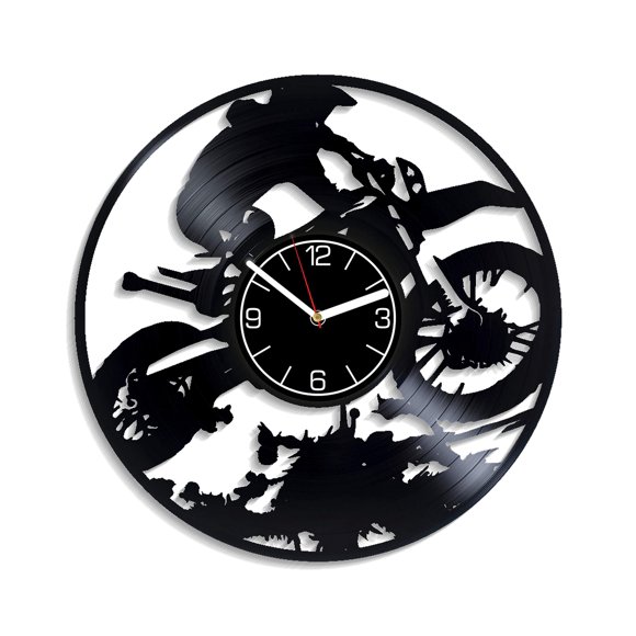 Kovides Vintage Motorcycle Racing Wall Clock, 12 inch Analog Display, Motocross Artwork, Xmas Gift for Man