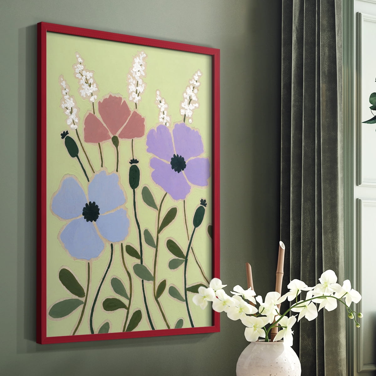 Woodblock Floral III Framed Print - Solid Wood in Single Picture Frame Solid Wood 2 Framed Print