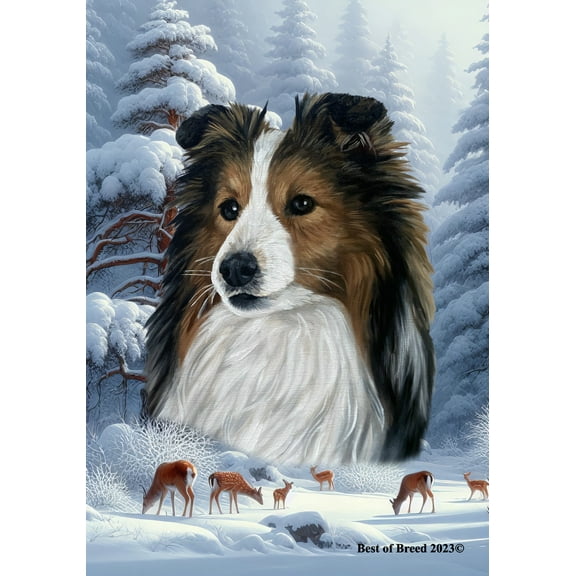 Sheltie Sable - Best of Breed Winter Wonderland House Flag