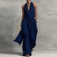 thumbnail image 2 of Linen Jumpsuits for Women, Halter V Neck Tie Waist Wide Leg One Piece Outfit for Casual Summer Wear, 2 of 5