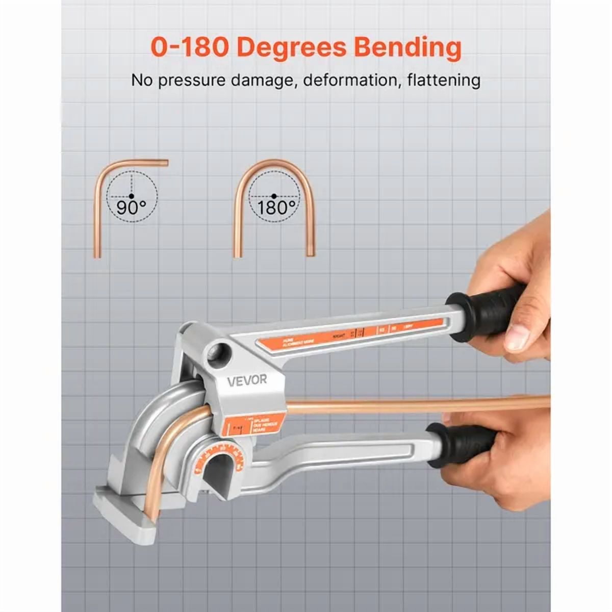 Pipe Tube Bender 1/4 3/8 1/2 OD 3 in 1 Manual 180 Degree Copper Aluminum Pipe Bending Tool for Automotive Repair HVAC Air Conditioning