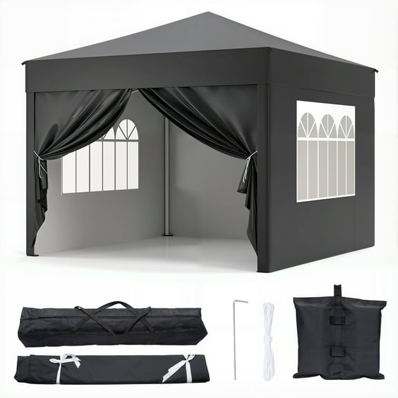 Vebreda Canopy Party Tent for Outside, 10' x 10' Outdoor Party Wedding Tent, Black