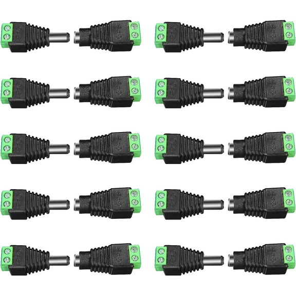 Guy-Tech 10 Pairs 12V Male Female 2.1x5.5MM DC Power Jack Plug Adapter Barrel Connector for CCTV Security Camera Led Strip