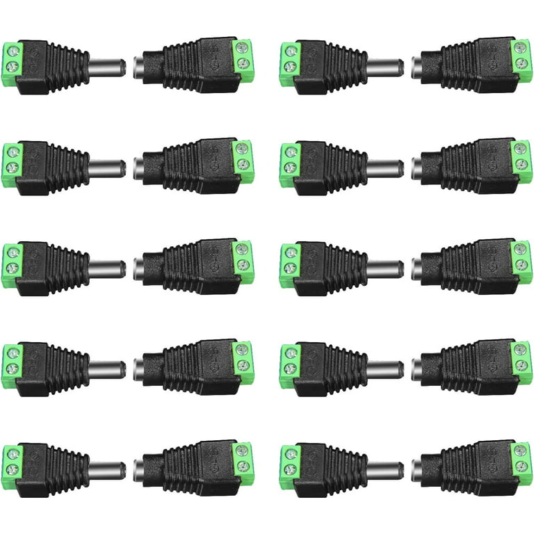 12V DC Power Connector 5.5mm x 2.1mm, Guy-Tech (10 x Male + 10 x Female)  Power Jack Adapter for Led Strip CCTV Security Camera Cable Wire Ends Plug