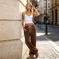 thumbnail image 6 of Hsovts Womens Straight Leg Sweatpants Casual Drawstring Lounge Pants with Pockets Elastic Waist Relaxed Fit Animal Print Brown L, 6 of 7