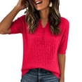 thumbnail image 2 of Garbnen Ribbed T Shirts for Women Knitted V Neck Button Half Sleeve Tops for Women Fitted Summer Stretch Basic Tunic Sweater Women Red XXL, 2 of 5