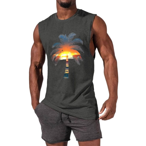 Camiseta sin mangas de cuello redondo para hombre, informal, a la moda, con estampado, deportiva, de poliéster