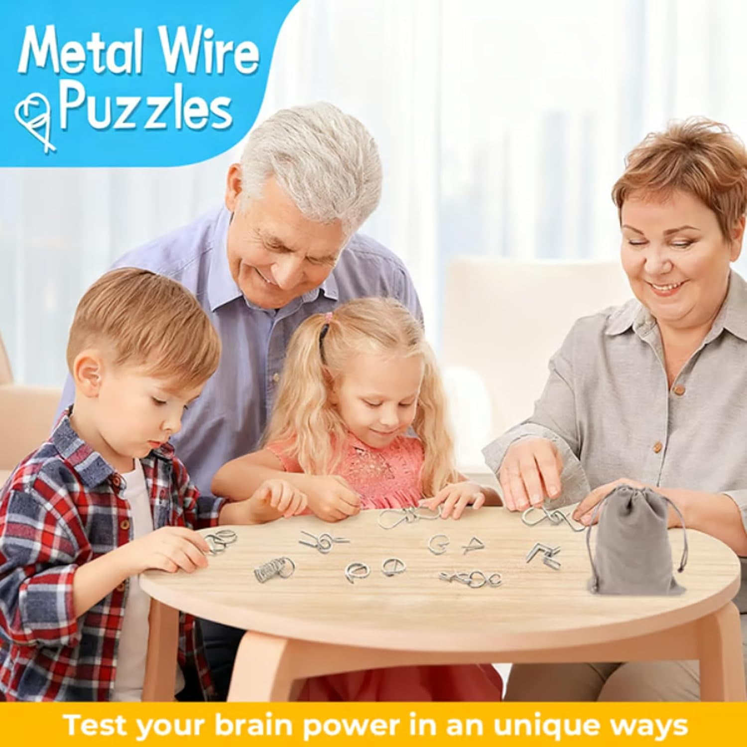 Metal Montessori Puzzle Solving, Metal Brain Teaser Puzzles, Steel IQ Games Physics Mind Metal Puzzles for Adults, for Party Favor Challenge, with Pouch