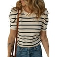 thumbnail image 2 of Qaspx Striped Blouses for Women Short Puff Sleeve Knit Tshirts Summer Crewneck Casual Tops, 2 of 4