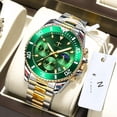 thumbnail image 2 of Reloj verde para hombre con correa de acero, luminoso, resistente al agua hasta 30 m, reloj de cuarzo para hombre, 2 of 6