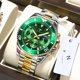 thumbnail image 2 of Reloj verde para hombre con correa de acero, luminoso, resistente al agua hasta 30 m, reloj de cuarzo para hombre, 2 of 6