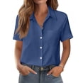 thumbnail image 7 of Women Blouses Short Sleeve Button Down Shirts Business Casual Dressy Work Tops Summer Spring Clothes, Blue XXL, 7 of 7