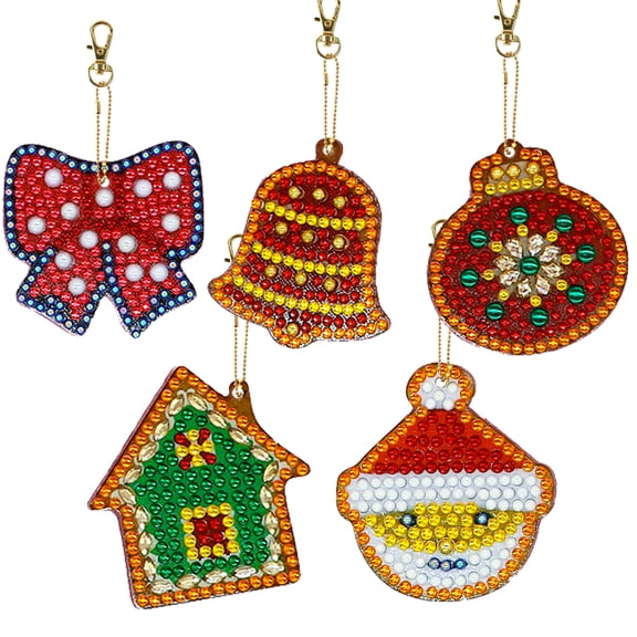5pcs Diamond Painting Keychain Kit DIY Bow Bell 5D Sparkling Rhinestone Pendant Craft Set Perfectly Suited for Bags, Keys, or Gift Making