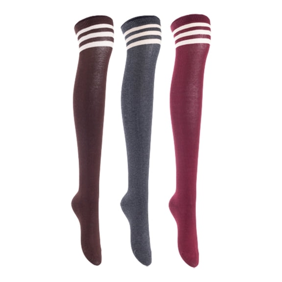 Lian LifeStyle Women's 3 Pairs Adorable Comfortable Soft Thigh High Over Knee High Cotton Socks, Size 6-9, JMYP1022 Coffee, DarkGrey, Wine