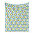 thumbnail image 1 of Ikat Soft Flannel Fleece Blanket, Various Sized Different Ikat Lines Blurred Vertical Axis Symmetrical Aesthetic, Cozy Plush for Indoor and Outdoor Use, 60" x 80", Mustard Blue Pink, by Ambesonne, 1 of 6
