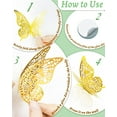 thumbnail image 7 of DAGOU 3D Butterfly Wall Decor 36 Pcs 3 Styles 3 Sizes, Gold Butterfly Decorations for Butterfly Birthday Decorations Butterfly Party Decorations Cake Decorations, Removable Stickers, 7 of 7